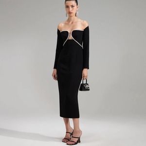 Self-Portrait Black and White Midi Dress